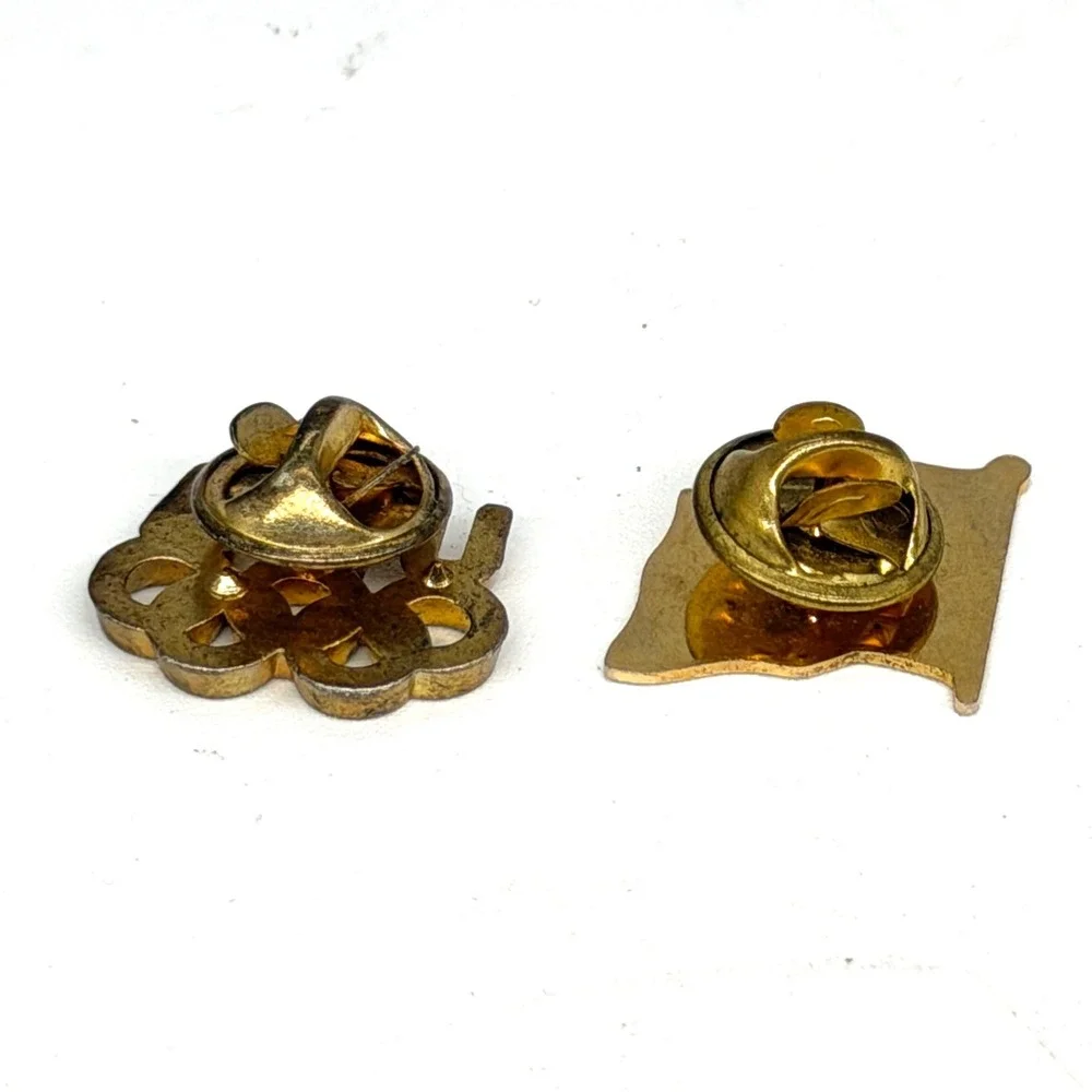 Vintage Team USA Olympic Rings and American Flag Lapel Pin Set Gold Tone Enamel